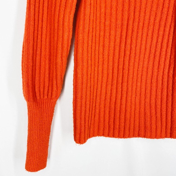 Wayf Miles Puff Sleeve Sweater Red Orange Rib Knit Turtleneck Stretch Cozy XS - Picture 4 of 8